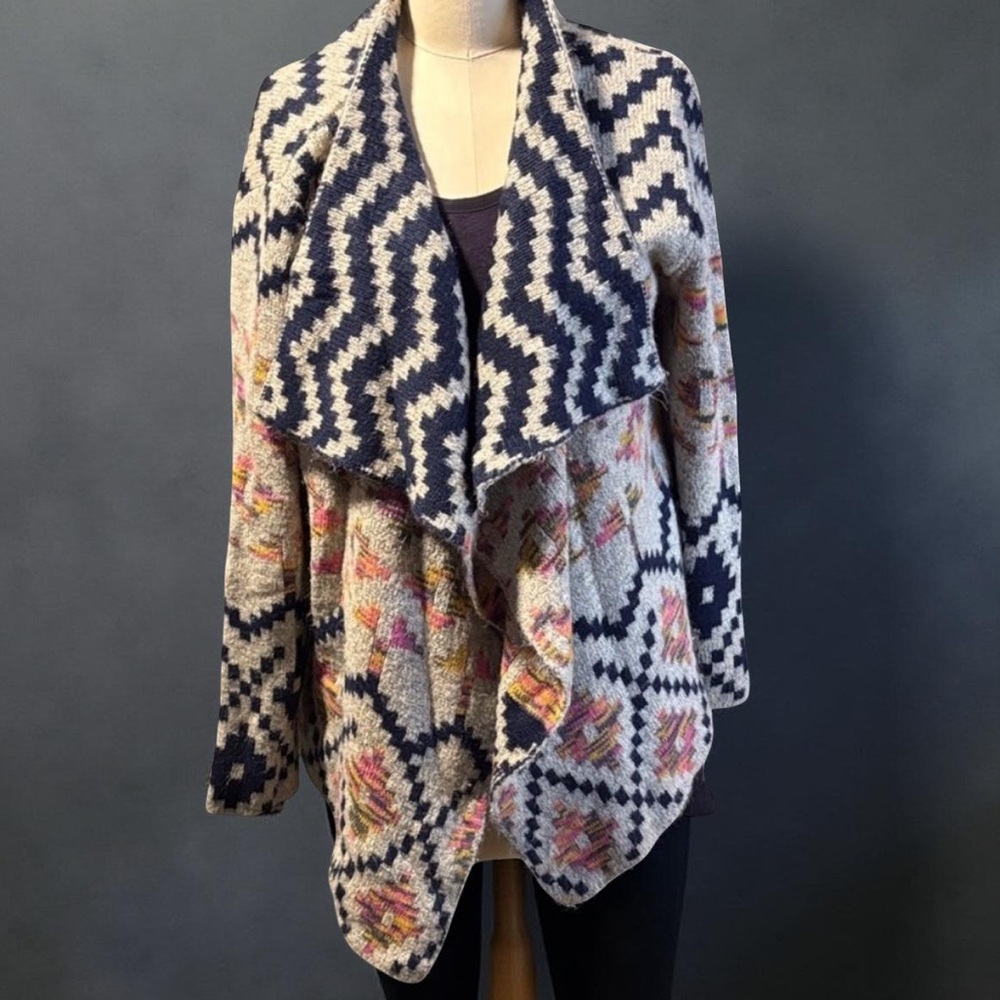 Love Tribe Navy and Tan Patterned Cardigan